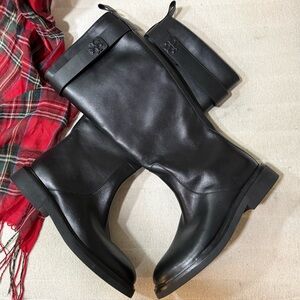 Tory Burch Double T calf leather knee-high boots, size 7 1/2